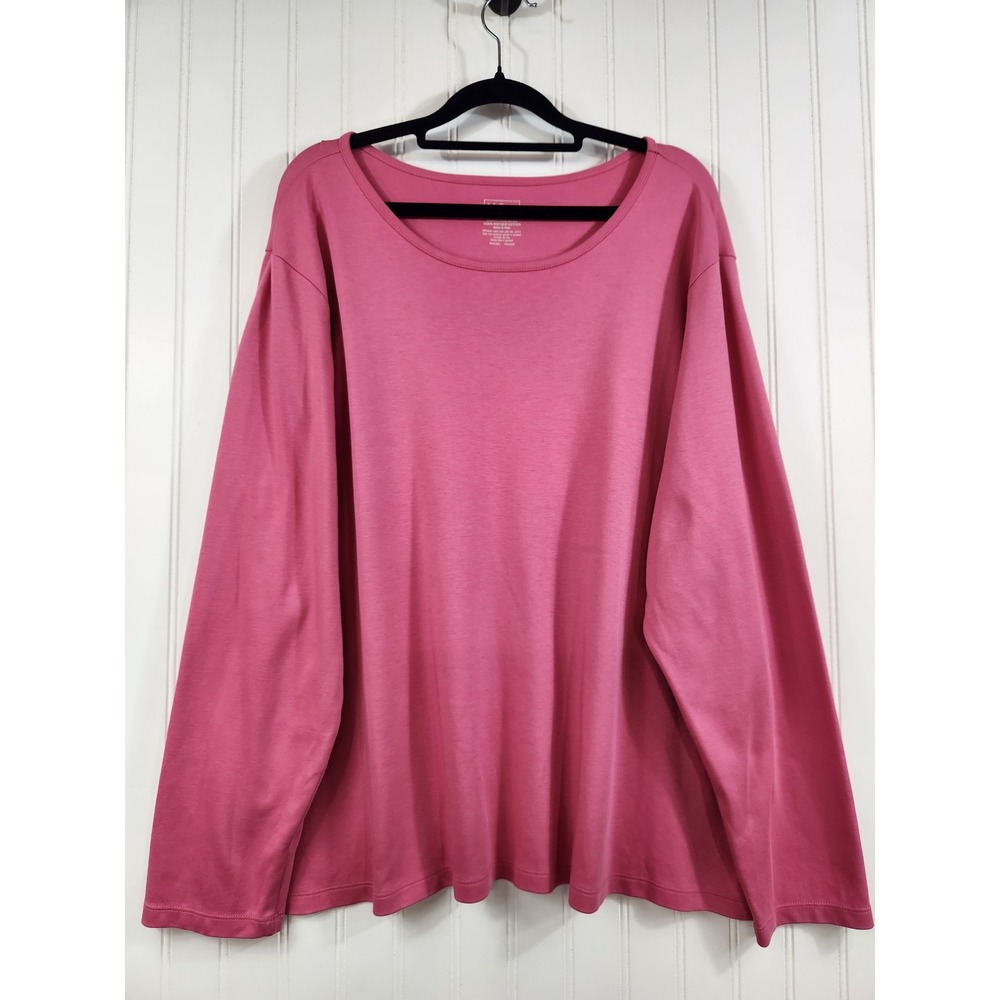 LL Bean Womens 3X Pink 100% Supima Cotton Long Sleeve Tee Shirt Casual Colorful